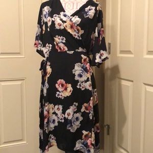 Zenobia Floral Wrap Front Flowy Dress in Black